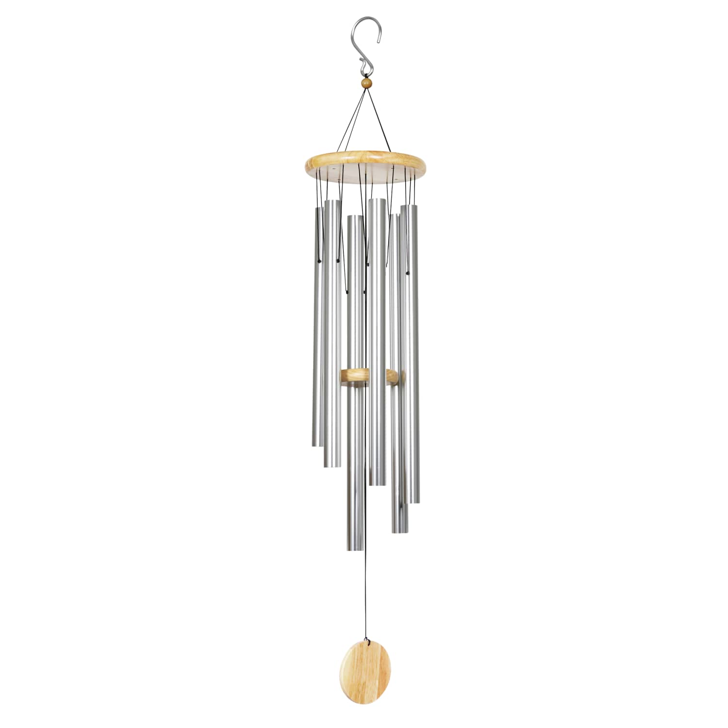 Exhart Hand Tuned Silver Metal Chime with Natural Wood Top and Charm - Thumbnail 5