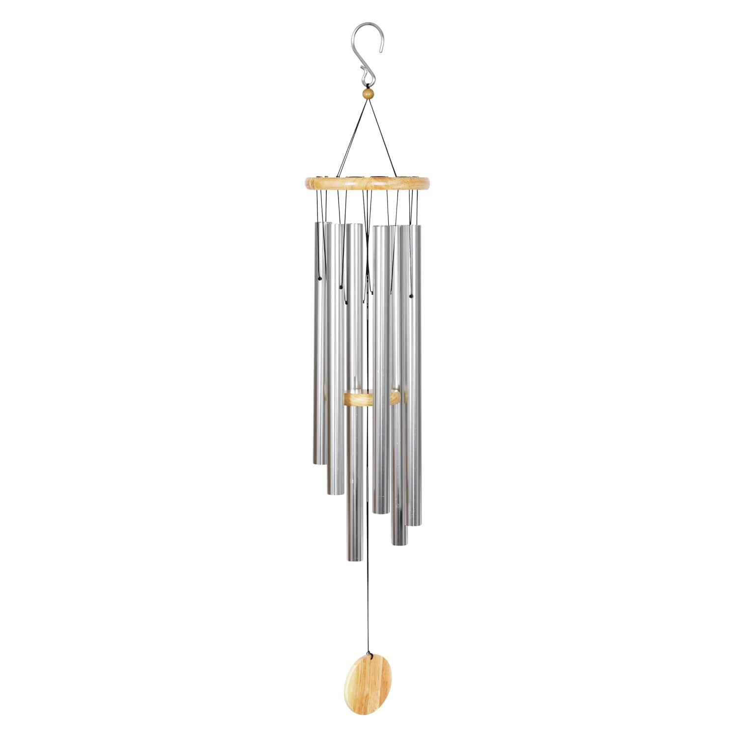 Exhart Hand Tuned Silver Metal Chime with Natural Wood Top and Charm - Thumbnail 2