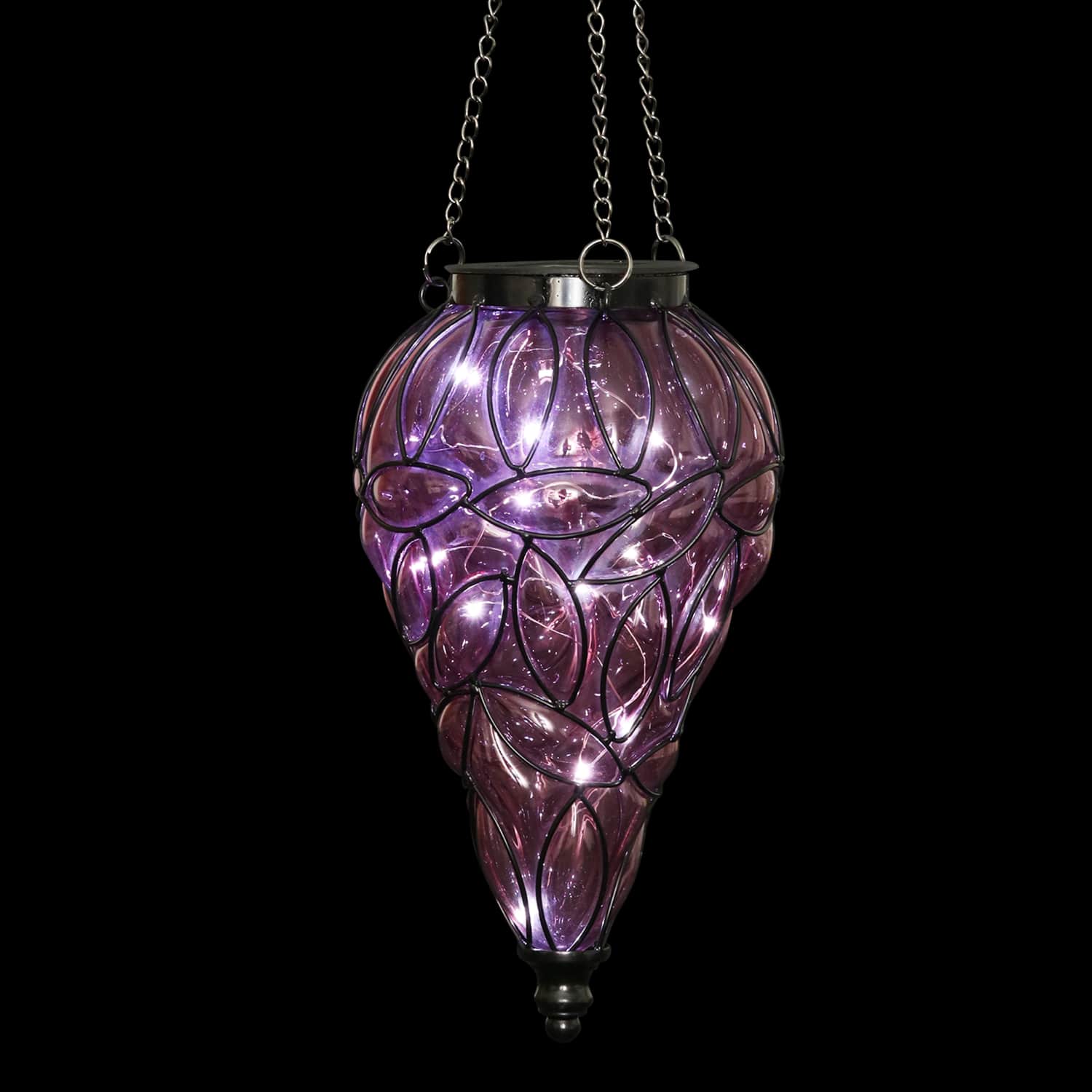 Solar Tear Shaped Lavender Hand Blown Glass Hanging Lantern - Thumbnail 5