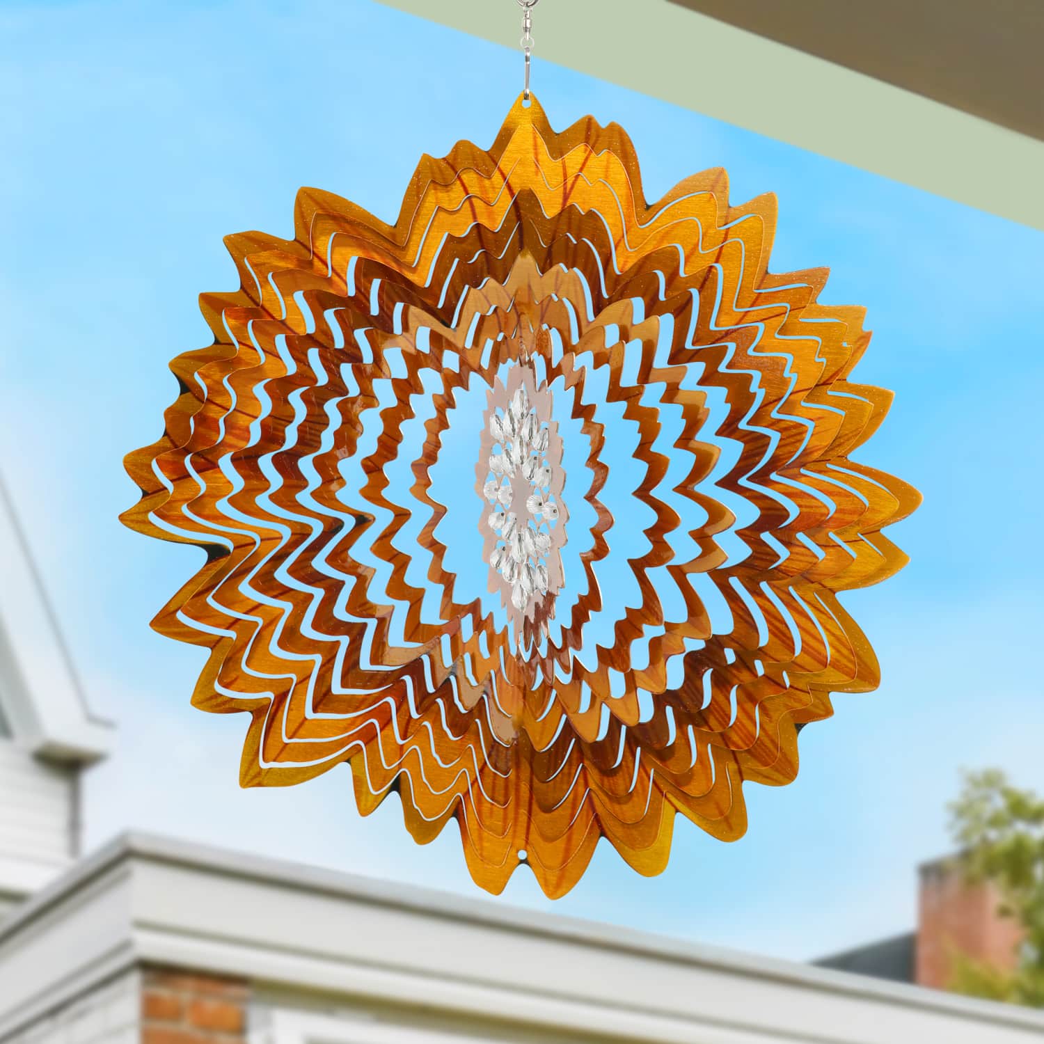 Laser Cut Sunflower Hanging Wind Spinner with Beads - Thumbnail 5