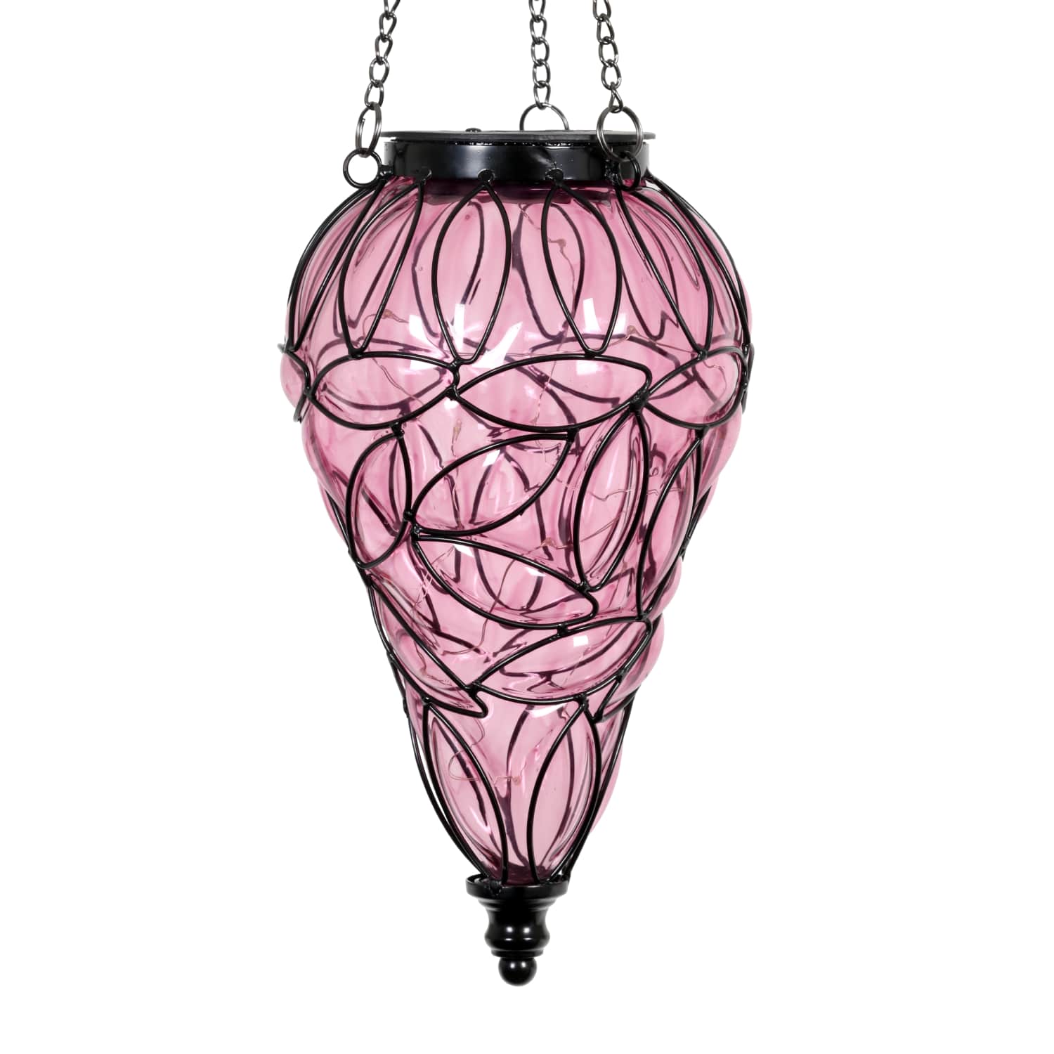 Solar Tear Shaped Lavender Hand Blown Glass Hanging Lantern - Thumbnail 2