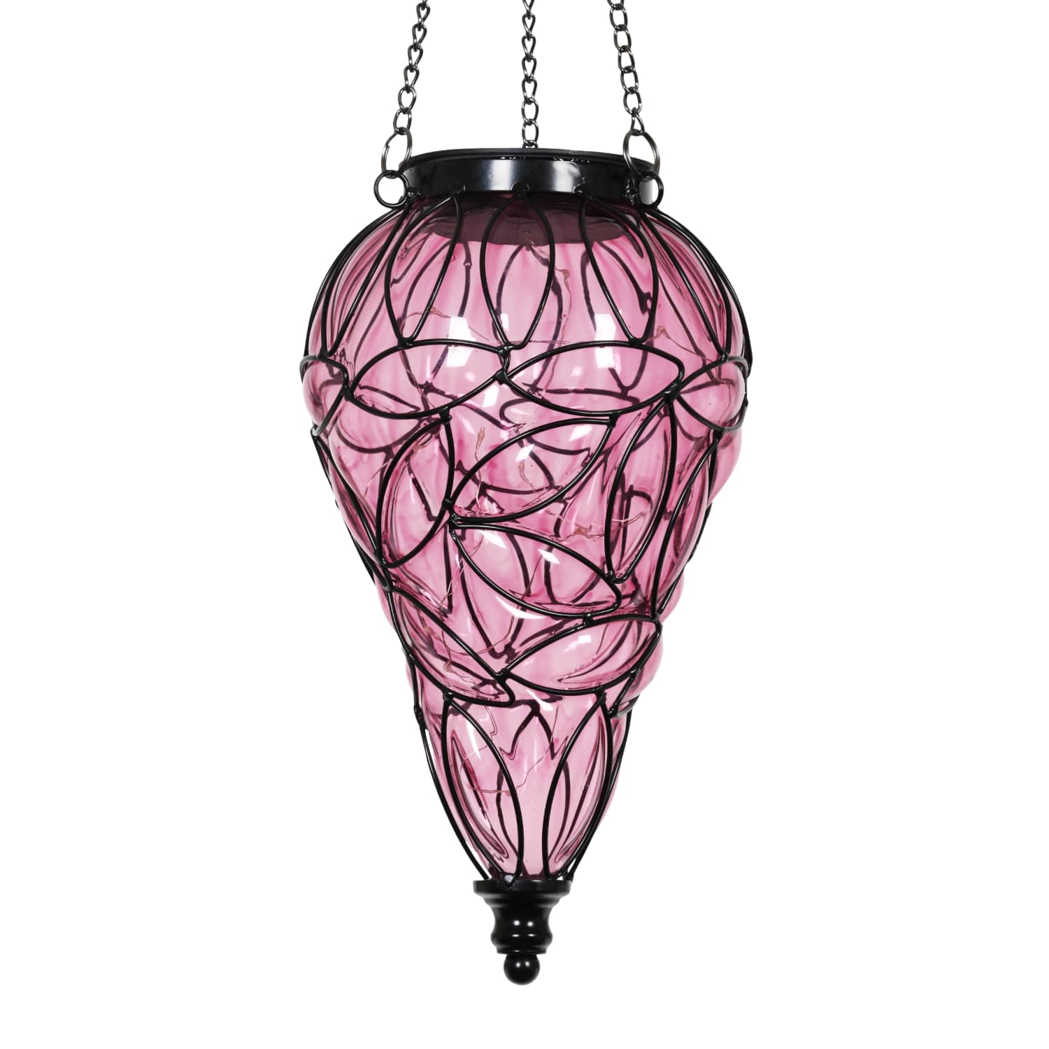 Solar Tear Shaped Lavender Hand Blown Glass Hanging Lantern