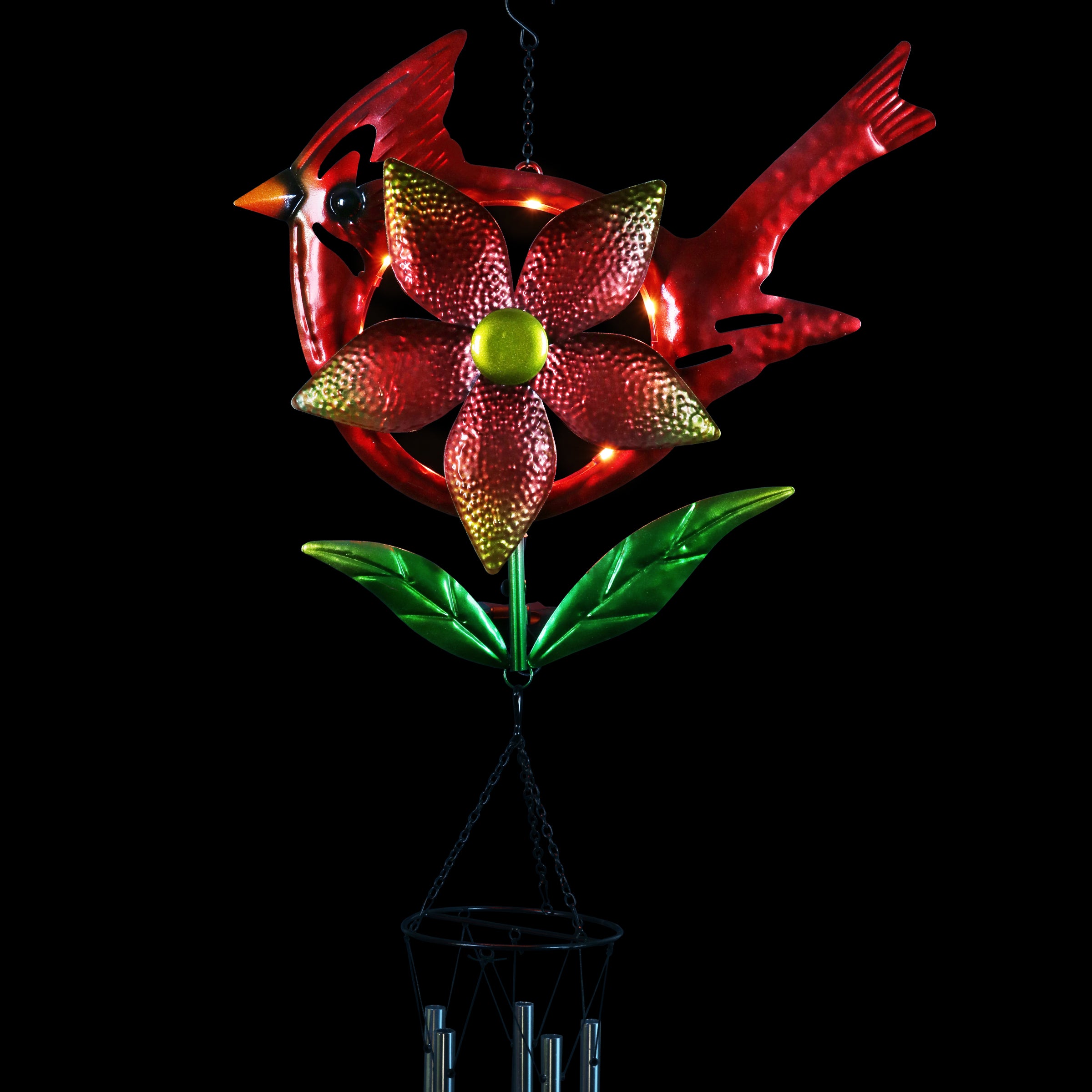 Solar Metal Cardinal Pinwheel Wind Chime - Thumbnail 5