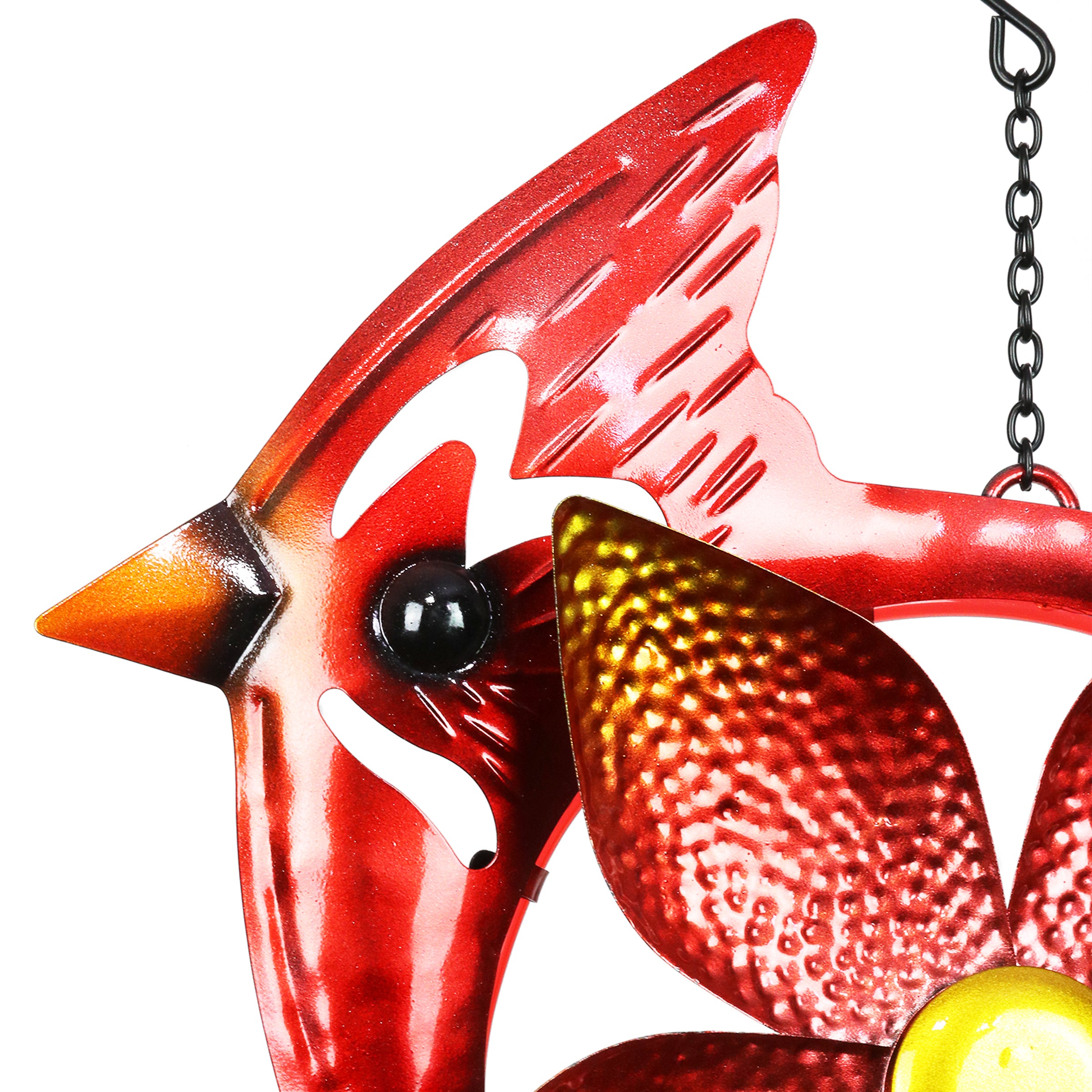 Solar Metal Cardinal Pinwheel Wind Chime - Thumbnail 2