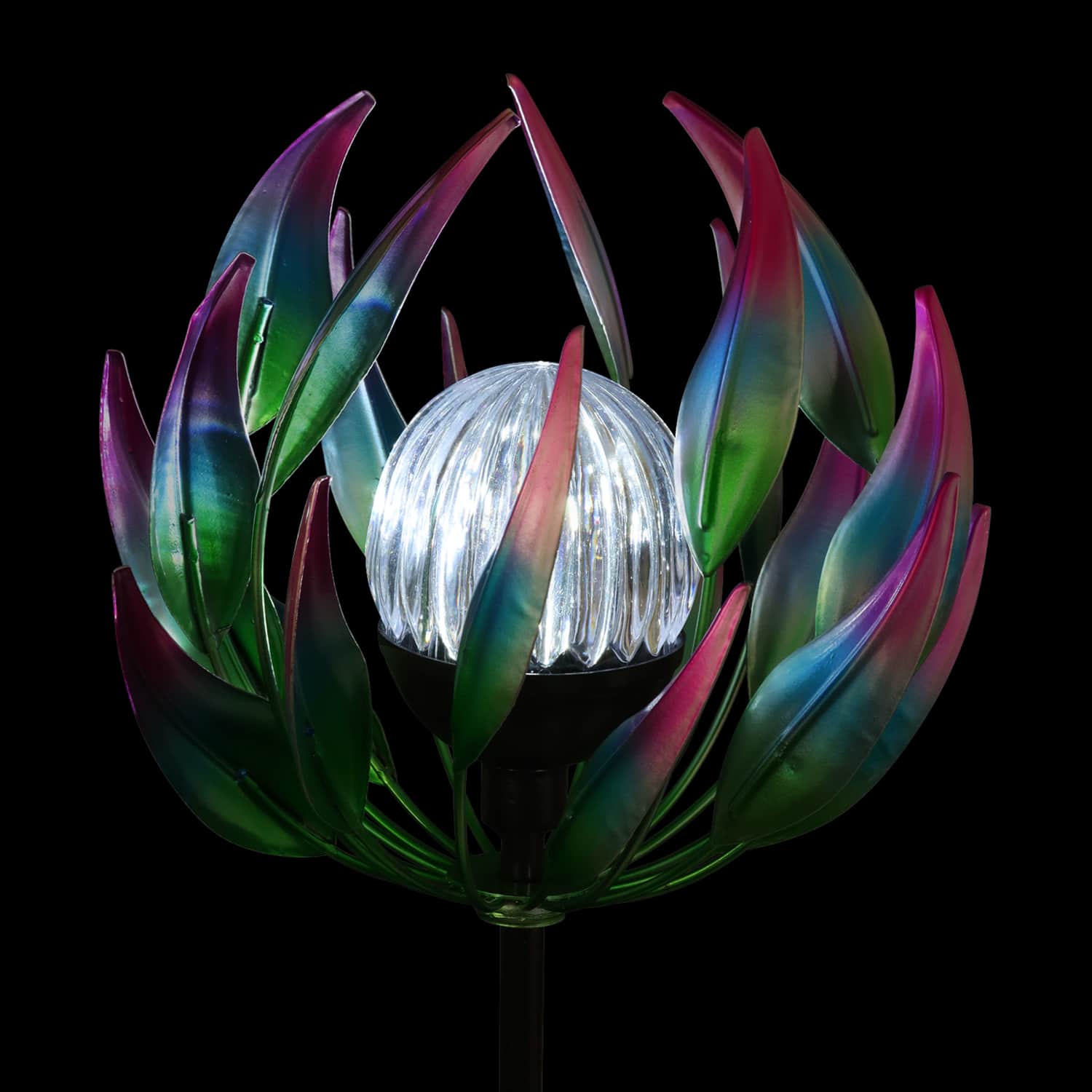 Solar Metal Red Spinning Flower Stake with LED Ball