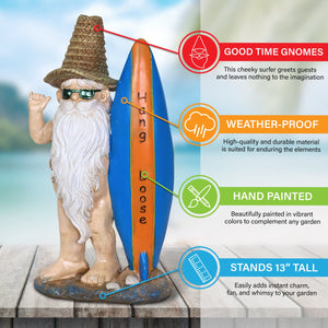 Good Time Naked Ned Surfer Garden Gnome Statue, 13 Inch | Shop Garden Decor by Exhart