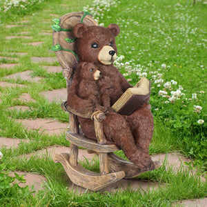 Solar Bear Reading a Story in a Rocking Chair, 12 Inch | Shop Garden Decor by Exhart