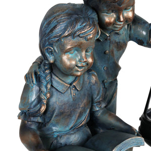 Solar Faux Bronze Boy and Girl Statue, 9 by 15 Inches | Shop Garden Decor by Exhart