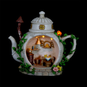 Solar Teapot House with Kitchen Scene Garden Statue, 6 by 9 Inches | Shop Garden Decor by Exhart