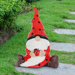 Solar Ladybug Hat Gnome Statue with Ladybug, 5.5 by 9.5 Inches | Shop Garden Decor by Exhart