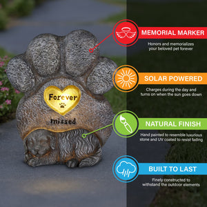 Solar Dog Paw Print Memorial Garden Stone Marker, 7.5 x 4.5 x 8 Inches | Shop Garden Decor by Exhart