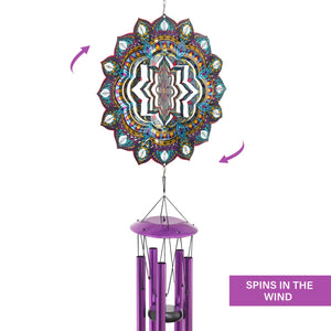 Art-In-Motion Laser Cut Metal Starburst Wind Chime Spinner with Beads and Turquoise Accents, 10 inch Spinner | Exhart