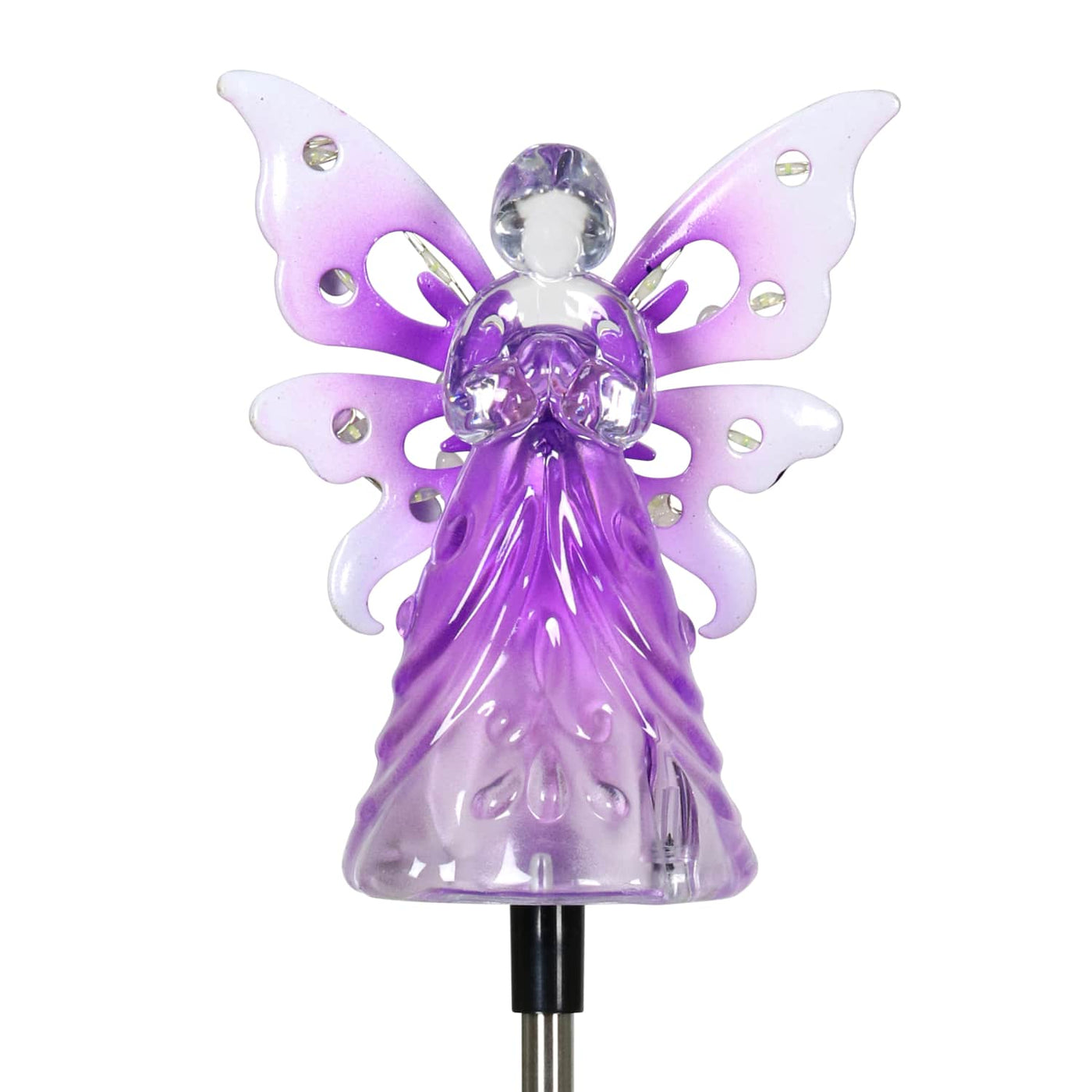 Solar Acrylic Angel with Wings and Twelve LED lights Metal Garden Stake in Purple, 4 by 34 Inches Solar Acrylic Angel with Wings and Twelve LED lights Metal Garden Stake in Purple, 4 by 34 Inches