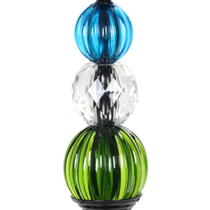Solar Blue Crackle Glass Ball Garden Stake with Six LED Lights and Bead Details, 4 by 30 Inches | Shop Garden Decor by Exhart