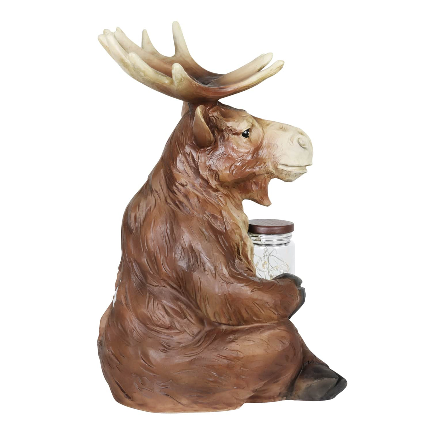 Solar Moose Garden Statue Holding a Glass Jar with Eight LED Firefly ...