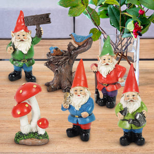 6 Piece Miniature Gardening Gnome Set, Made of Resin | Shop Garden Decor by Exhart