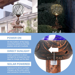 Solar Caged Clear Glass Wind Chime with Metal Finial, 6 by 45 Inches | Shop Garden Decor by Exhart