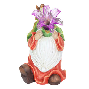Solar Garden Gnome with LED Lily Statuary, 10 Inch | Shop Garden Decor by Exhart