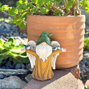 Angel Garden Gnome Statue with Wings, Birds, and Tree Trunk Body, 9 x 4.5 x 9.5 Inches | Shop Garden Decor by Exhart
