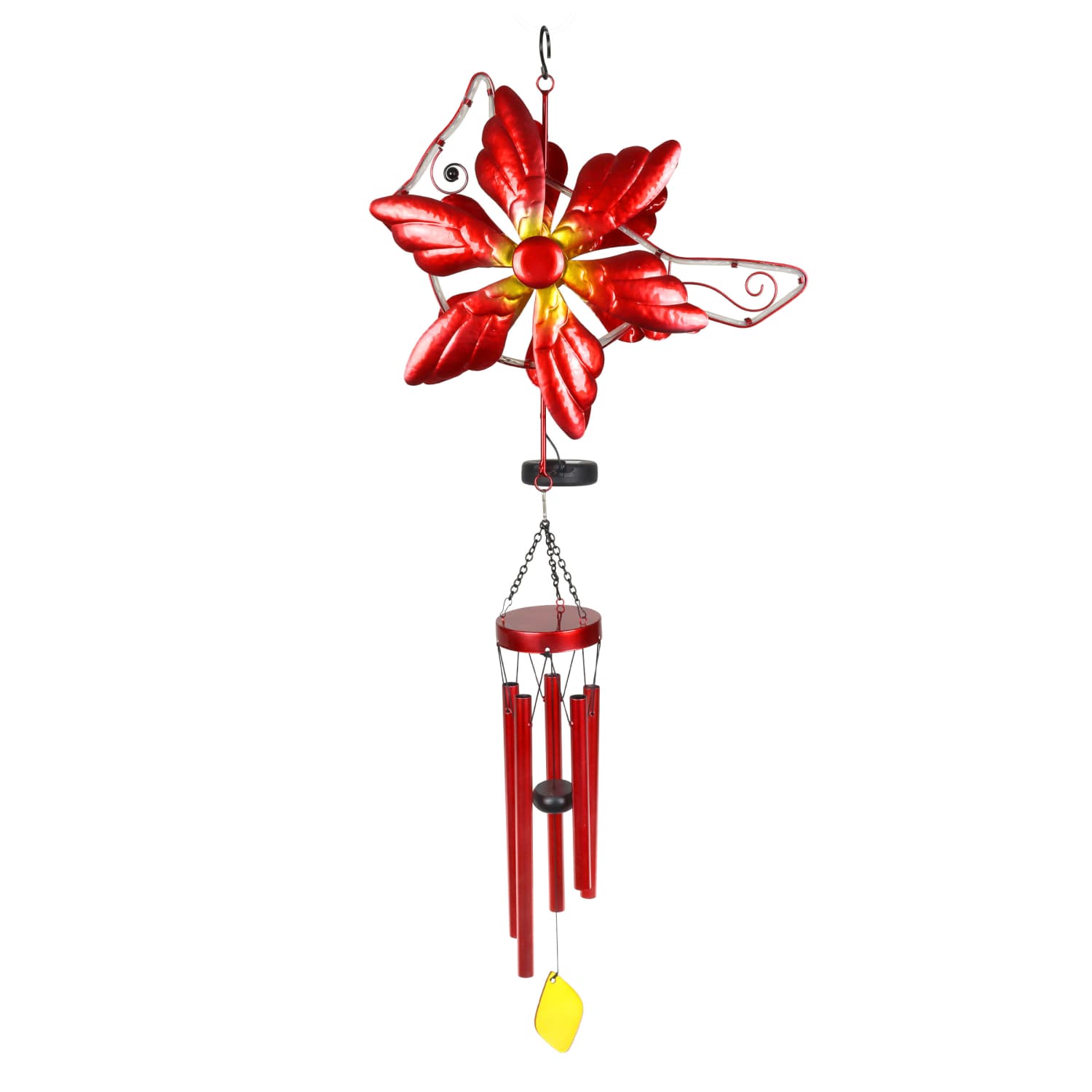 Solar Double Spinner Metal Red Cardinal Wind Chime - Thumbnail 3