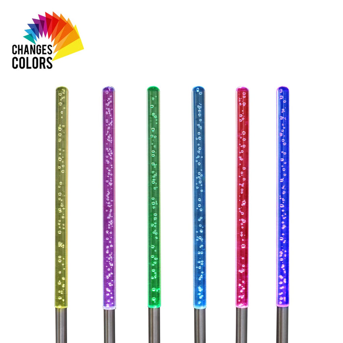 Tall Solar Color Changing Acrylic Light Garden Stake with Six Connected Posts, Suspended Bubbles, 3x23x78 Inches