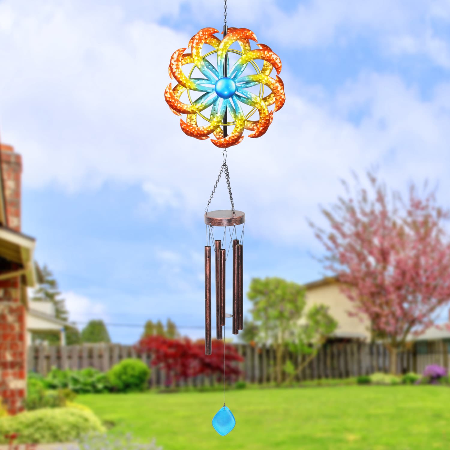 Large Rainbow Dual Spinner Metal Wind Chime - Thumbnail 3