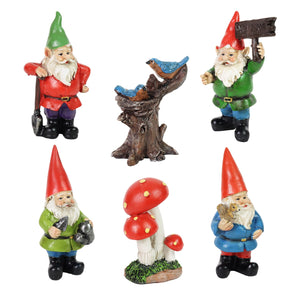 6 Piece Miniature Gardening Gnome Set, Made of Resin | Shop Garden Decor by Exhart