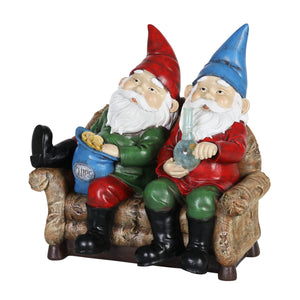 Good Time Bud Buddies Gnomes Smoking Marijuana with Light Up LEDs on a Battery Timer, Indoor or Outdoor, 10 Inch | Exhart