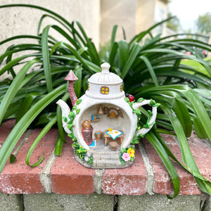 Solar Teapot House with Kitchen Scene Garden Statue, 6 by 9 Inches | Shop Garden Decor by Exhart