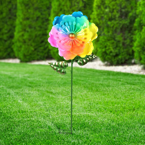 Rainbow Colored Flower Bouncing Metal Garden Stake,11 x 7 x 37 Inches | Shop Garden Decor by Exhart
