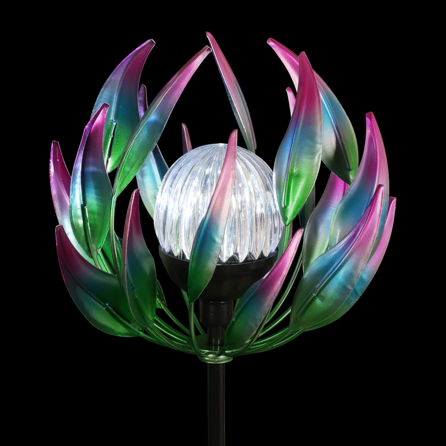 Solar Metal Red Spinning Flower Stake with LED Ball - Thumbnail 4