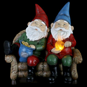 Good Time Bud Buddies Gnomes Smoking Marijuana with Light Up LEDs on a Battery Timer, Indoor or Outdoor, 10 Inch | Exhart