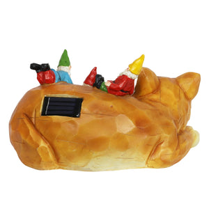 Solar Wood Like Fox with Gnomes Garden Statuary, 6 by 10 Inches | Shop Garden Decor by Exhart