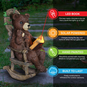 Solar Bear Reading a Story in a Rocking Chair, 12 Inch | Shop Garden Decor by Exhart