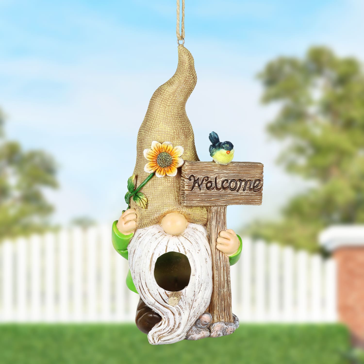 Welcome Gnome Hanging Bird House - Thumbnail 5