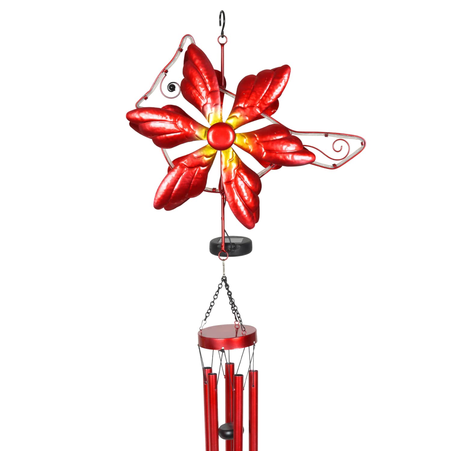 Solar Double Spinner Metal Red Cardinal Wind Chime