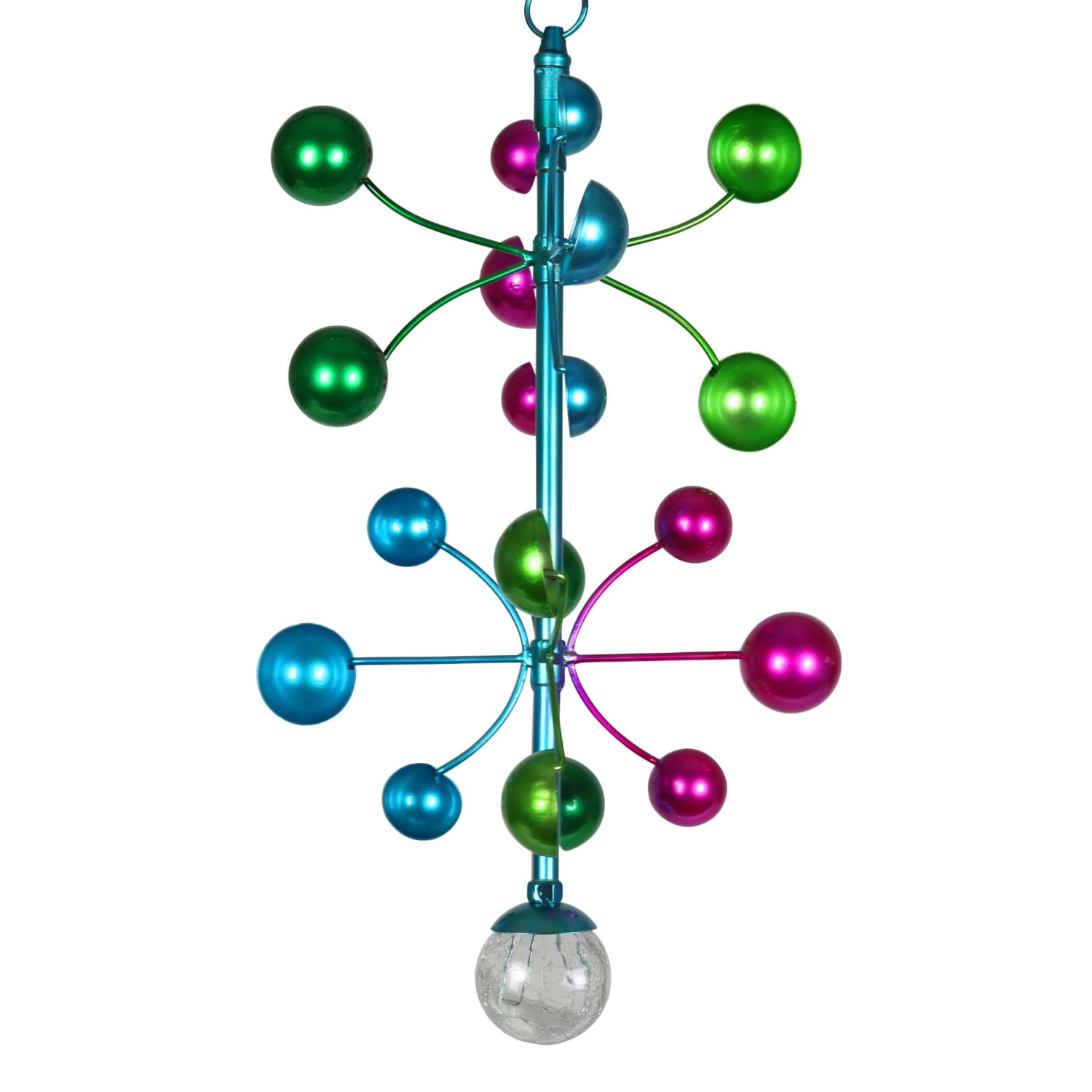 Art-In-Motion 2 Tiered Colorful Hanging Metal Cup Spinner with Glass Crackle Ball - Thumbnail 2