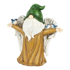 Angel Garden Gnome Statue with Wings, Birds, and Tree Trunk Body, 9 x 4.5 x 9.5 Inches | Shop Garden Decor by Exhart