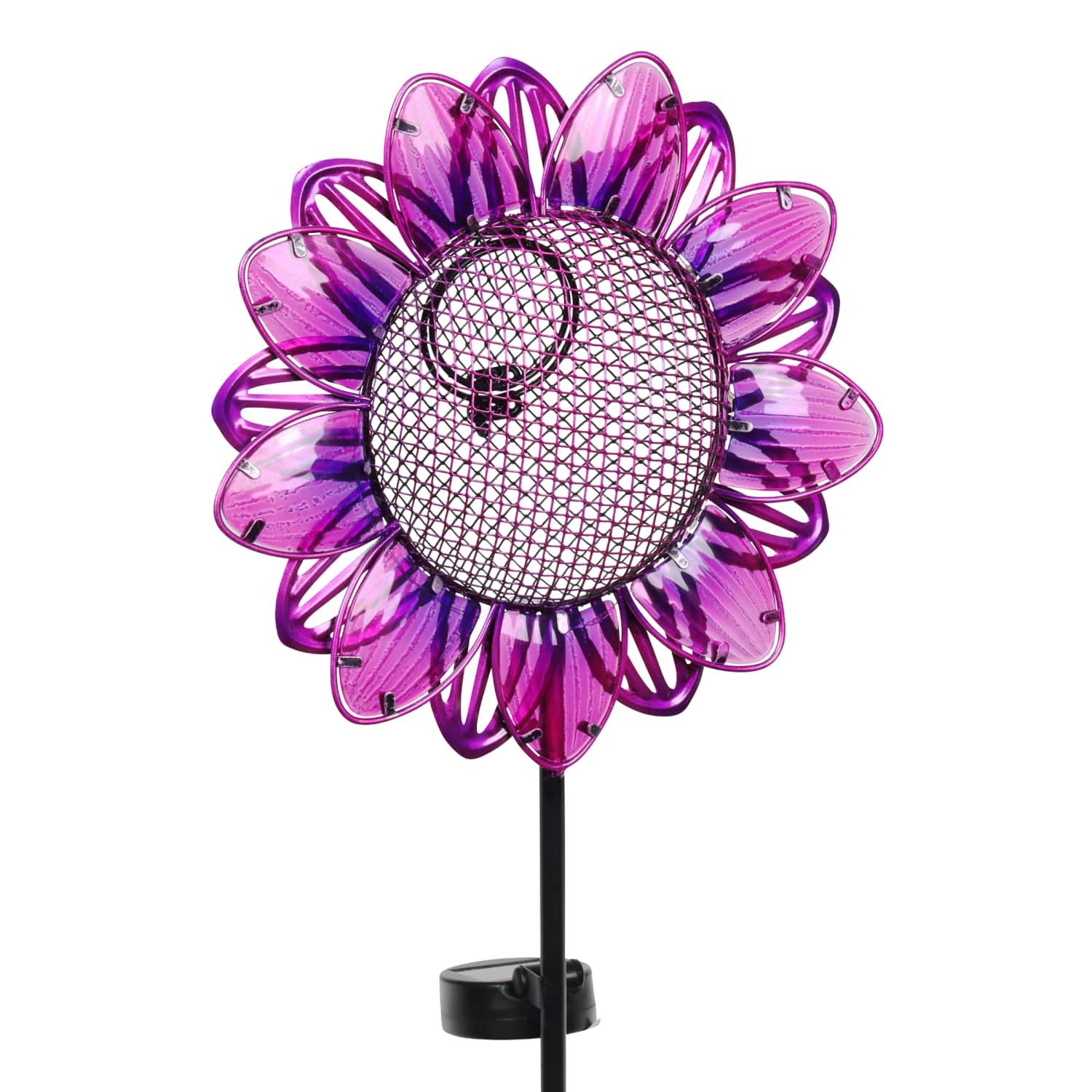 Solar Purple Sunflower Metal and Glass Bird Seed Feeder Garden Stake