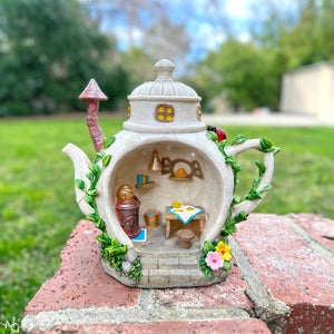 Solar Teapot House with Kitchen Scene Garden Statue, 6 by 9 Inches | Shop Garden Decor by Exhart