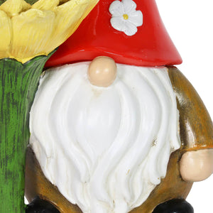 Solar Sunflower Simon Garden Gnome Statue, 12 Inch | Shop Garden Decor by Exhart