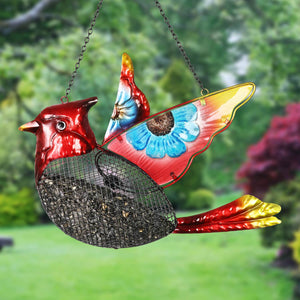 Cardinal Bird Feeder With Metal Mesh Seed Basket, 15 by 18 Inches | Shop Garden Decor by Exhart