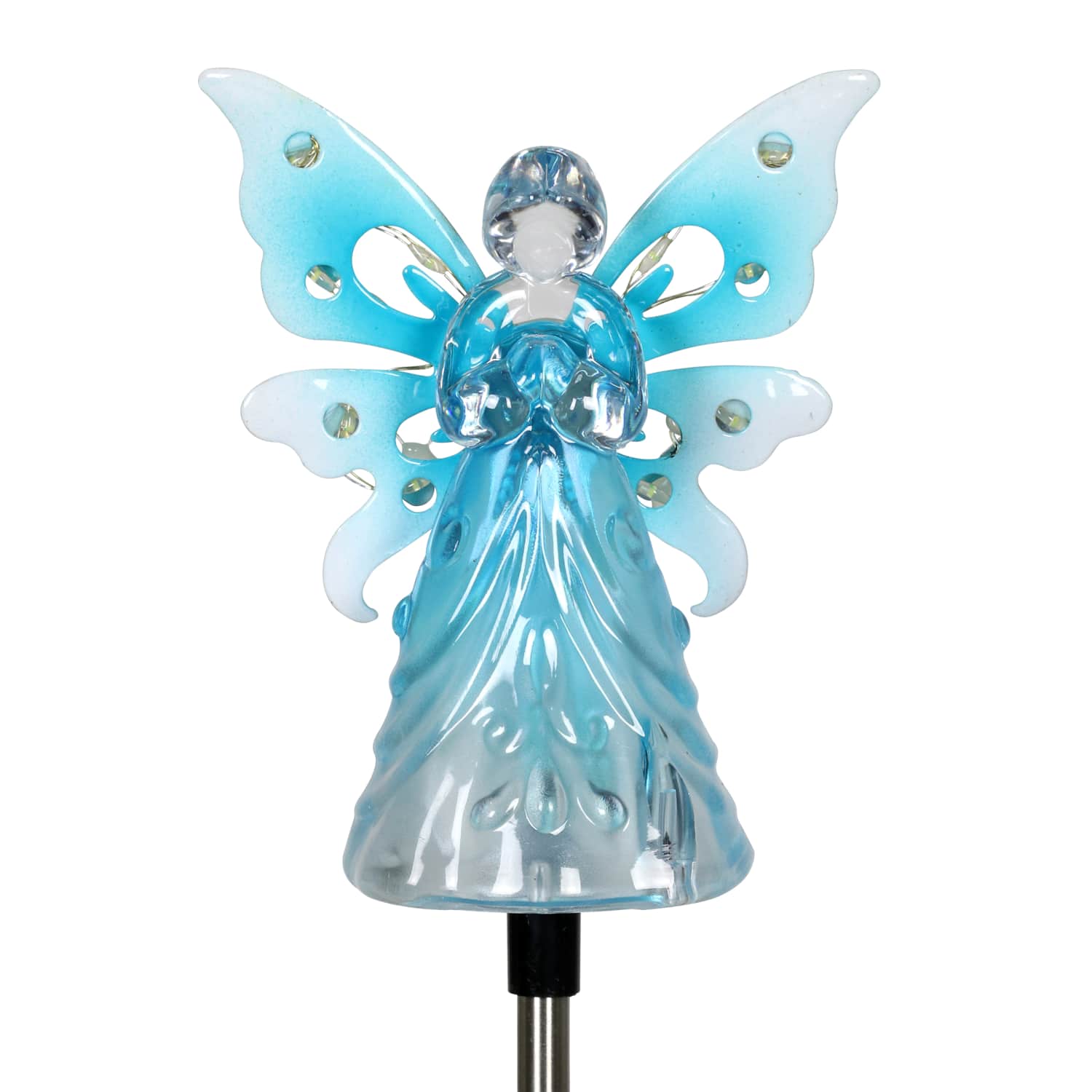 Solar Acrylic Angel with Wings and Twelve LED Lights Metal Garden Stake in Blue, 4 by 34 Inches | Shop Garden Decor by Exhart