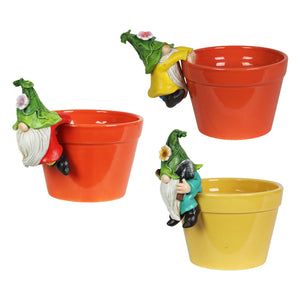 Three Piece Hand Painted Leaf Hat Pot Percher Gnome Set, 3.5 by 4.5 | Shop Garden Decor by Exhart