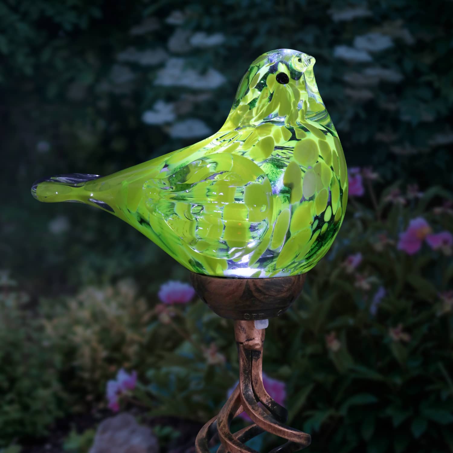 Solar Hand Blown Glass Bird Garden Stake in Yellow, 6 by 31 Inches | Shop Garden Decor by Exhart