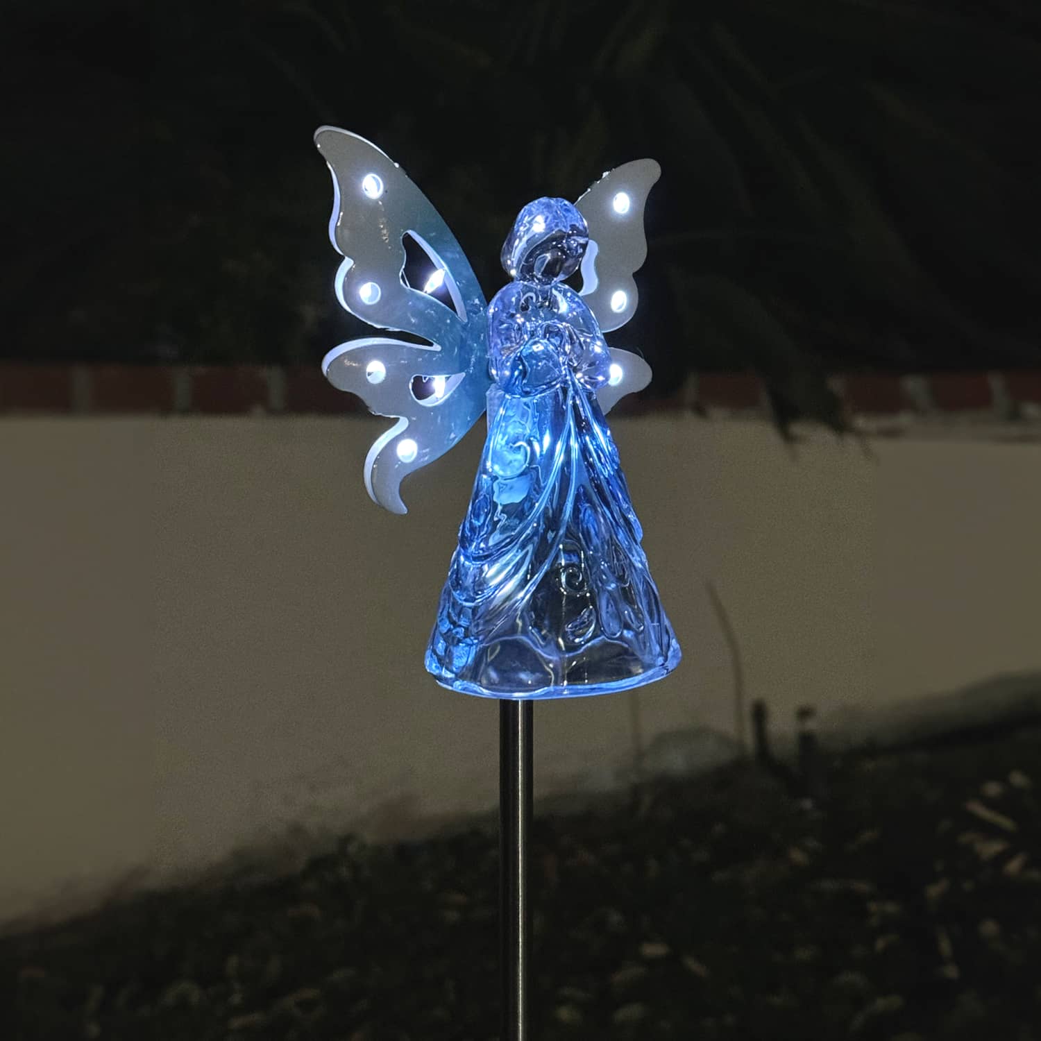 Solar Acrylic Angel with Wings and Twelve LED Lights Metal Garden Stake in Blue, 4 by 34 Inches | Shop Garden Decor by Exhart