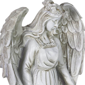 Angel and Little Girl Angel Resin Garden Statue with LED Halo on a Battery Powered Timer, 8 by 14 Inches | Exhart