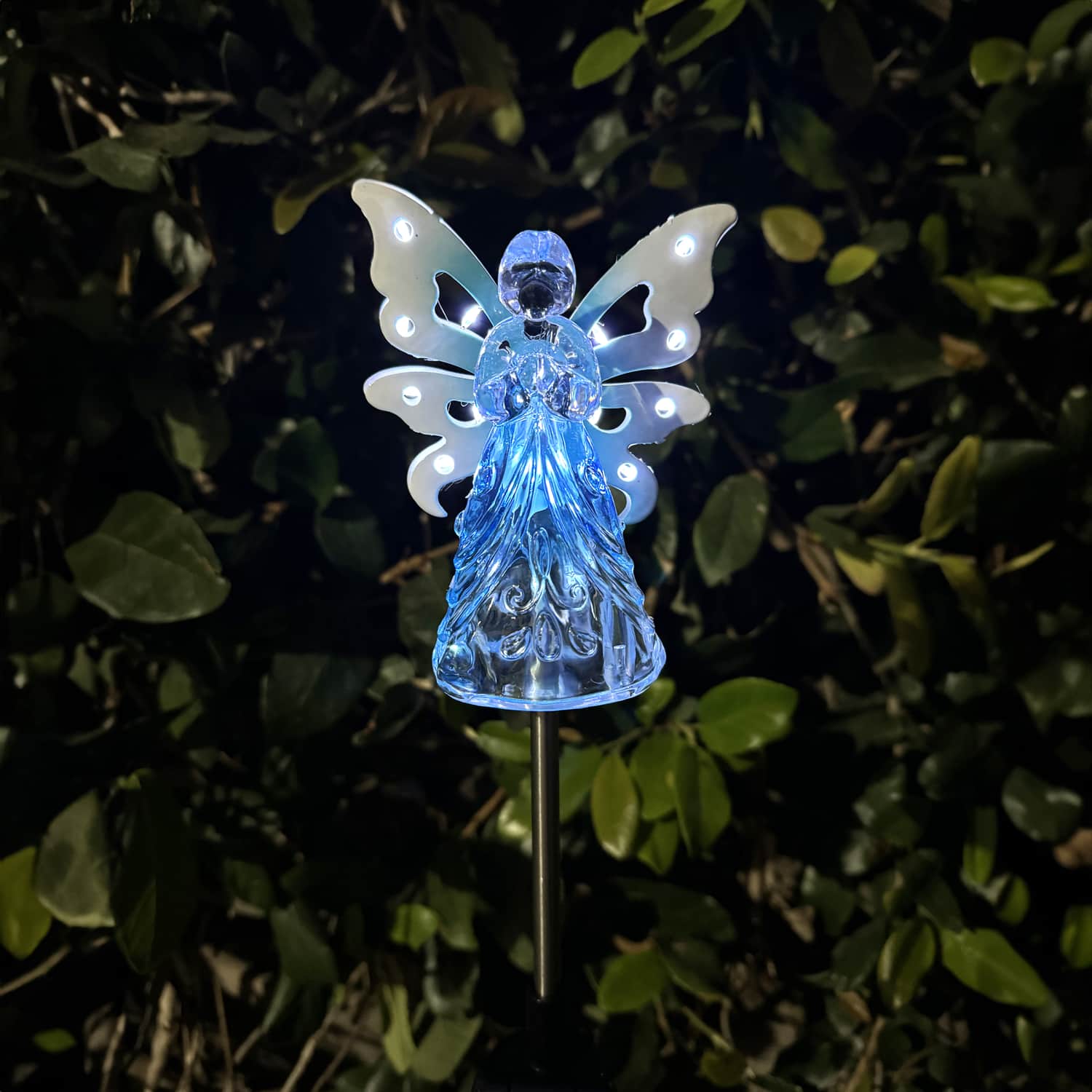 Solar Acrylic Angel with Wings and Twelve LED Lights Metal Garden Stake in Blue, 4 by 34 Inches | Shop Garden Decor by Exhart