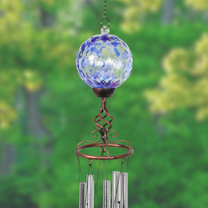 Solar Pearlized Blue Honeycomb Glass Ball Wind Chime with Metal Finial Detail, 5 by 46 Inches | Shop Garden Decor by Exhart