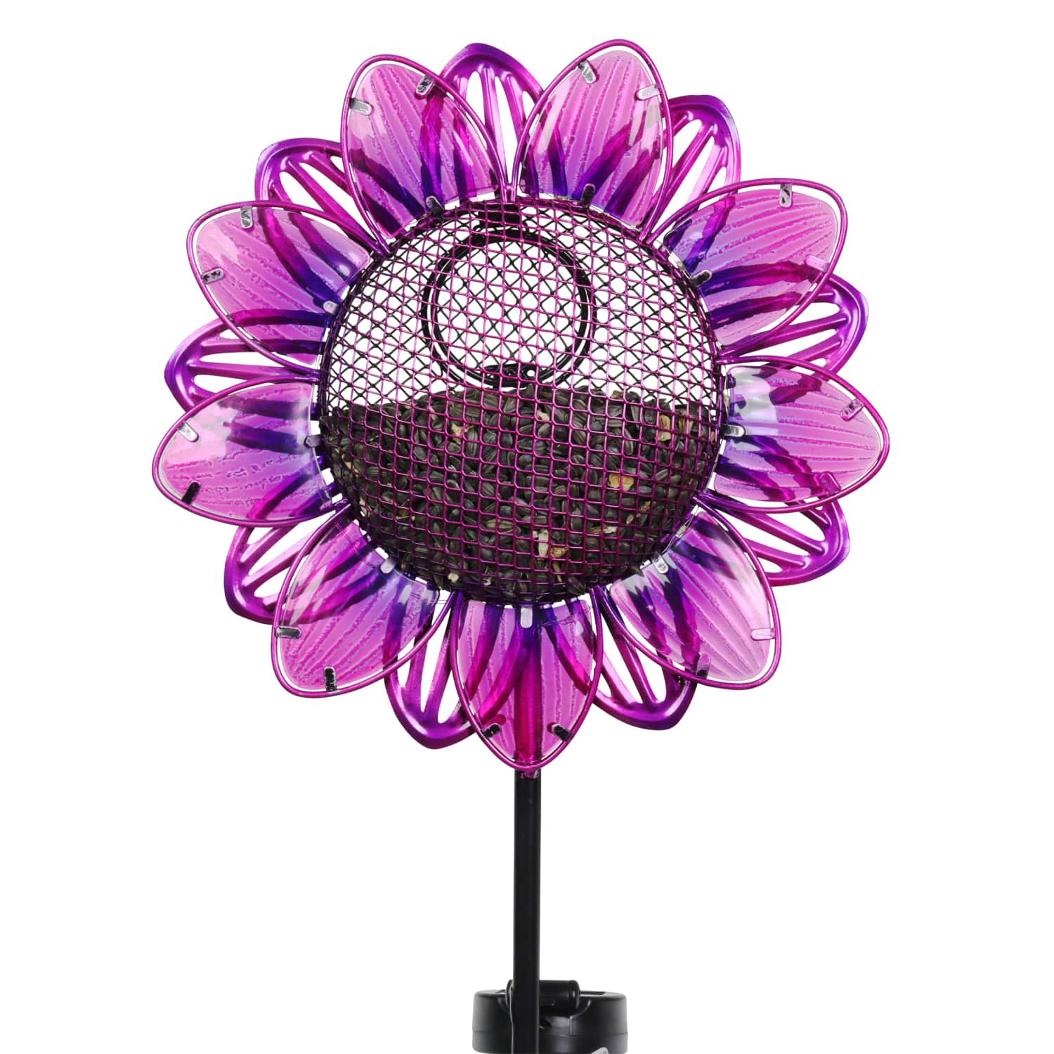 Solar Purple Sunflower Metal and Glass Bird Seed Feeder Garden Stake - Thumbnail 3